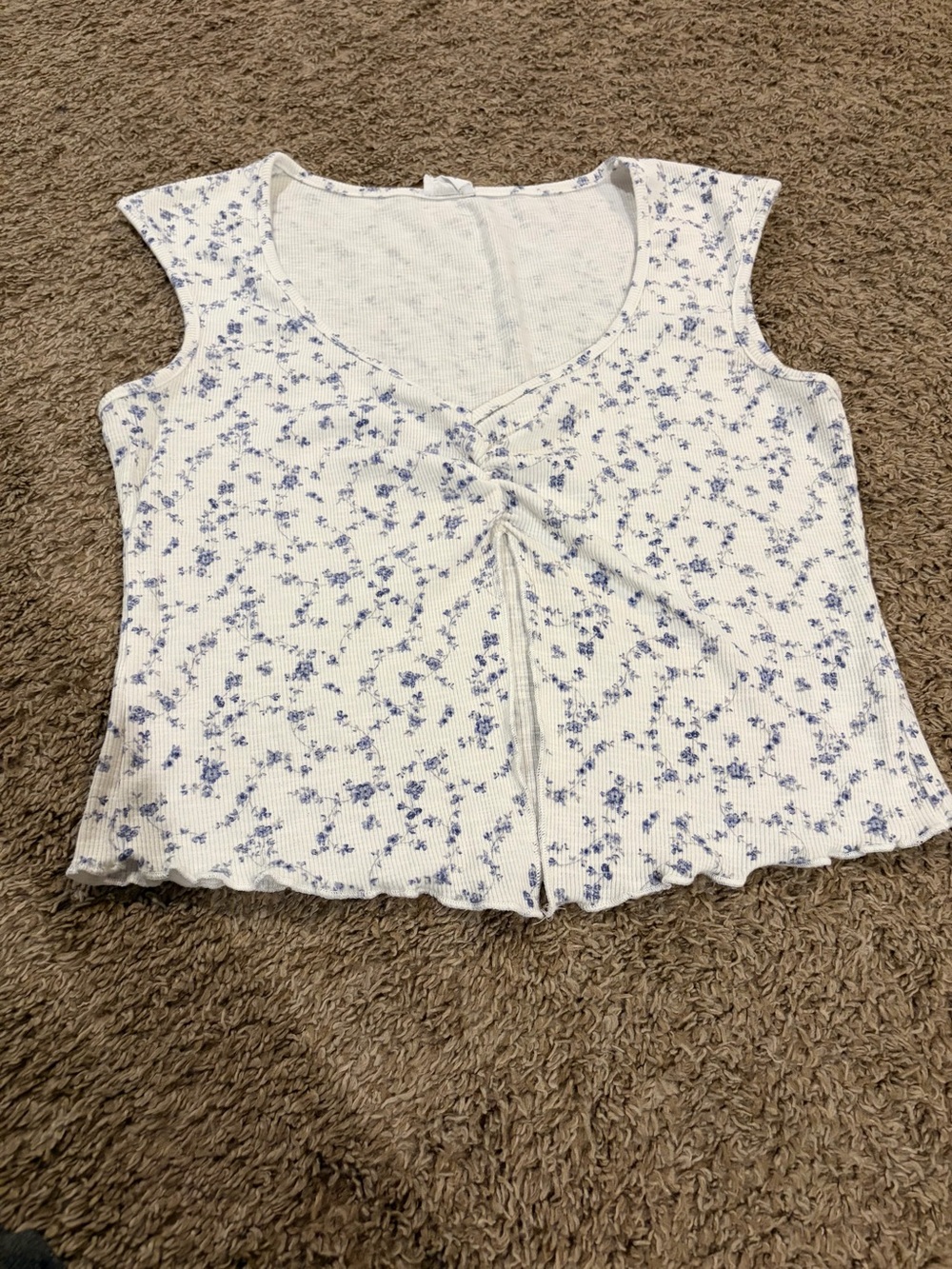Cotton On Women’s Chelsea Open Front Ditsy Dusk Blue Floral Cottagecore Top SZ L - Picture 5 of 10